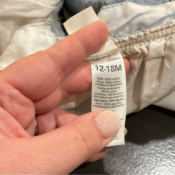 OshKosh B'gosh Kids Jean Dress Overalls, Cut White Eyelet Skirt, 12-18 months - Picture 7 of 8